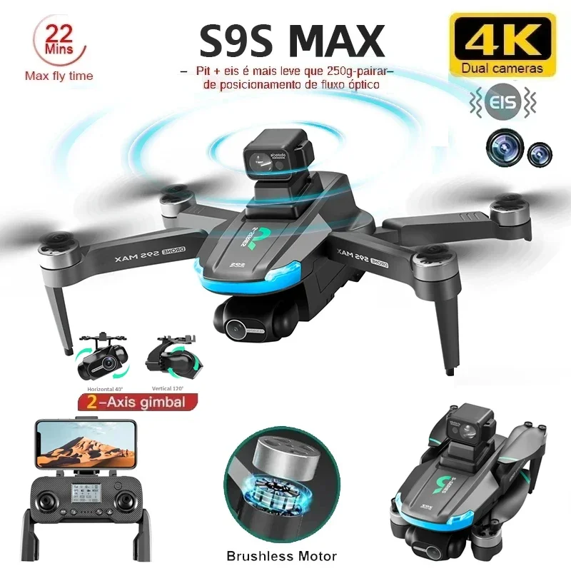 Novo s9s max mini drone 4k 2 e - Drone Gps Mount avaliação e preço